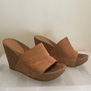 BCBGeneration Tan Suede Wedge Sandals